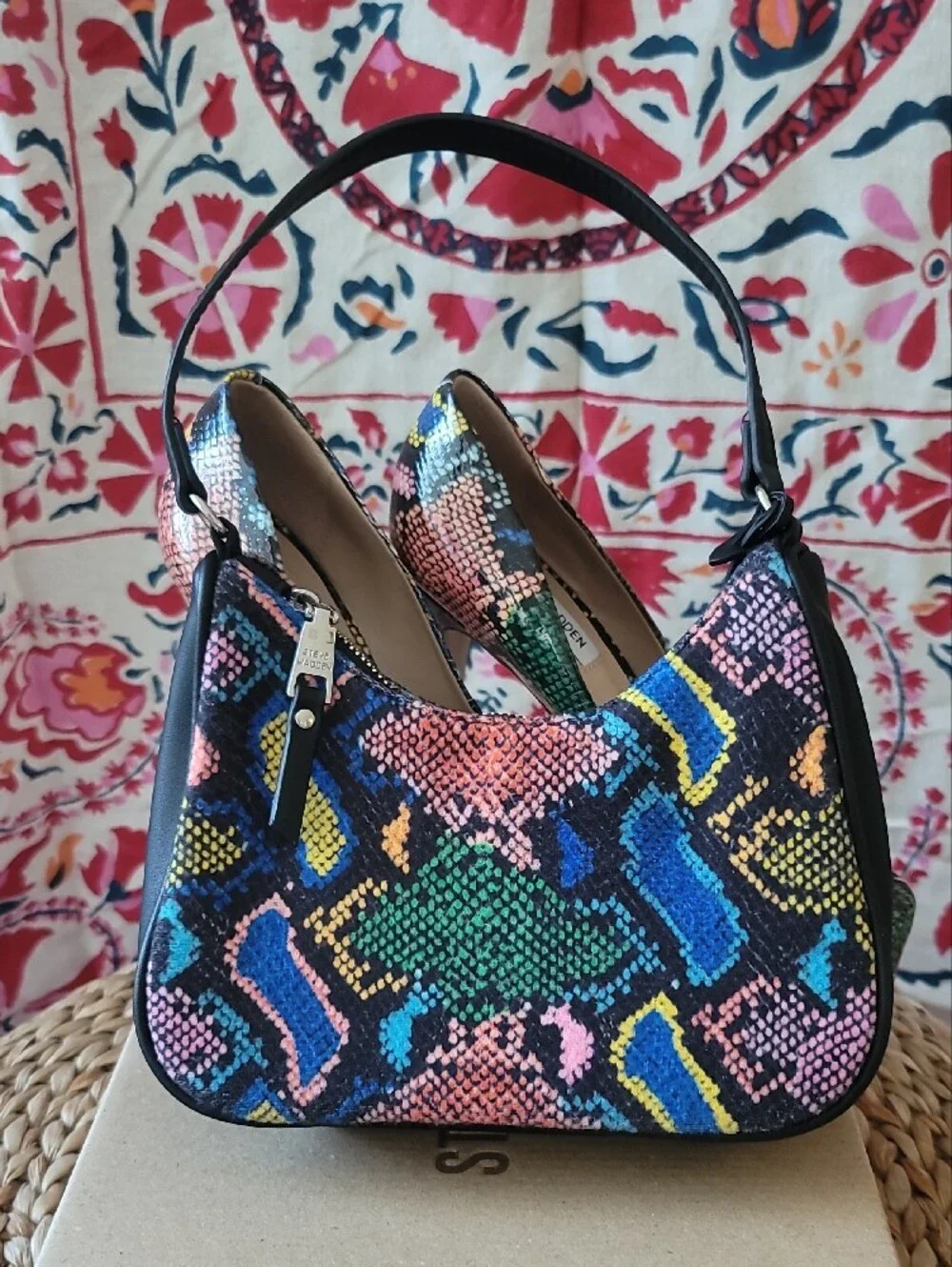 Steve Madden Deanna Multi Snake-Print Platform with Matching Bag